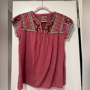 Johnny Was Red Embroidered Blouse